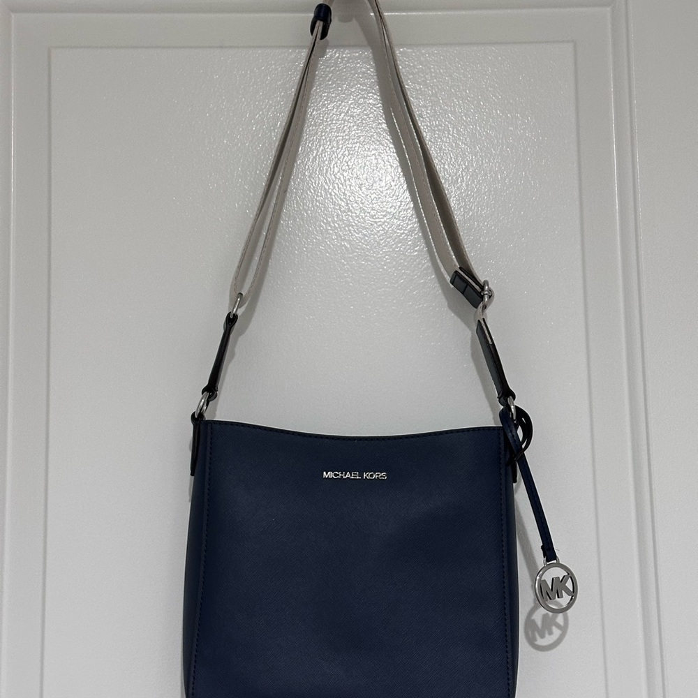 Michael Kors Dark Blue and Cream Shoulder Crossbody Bag